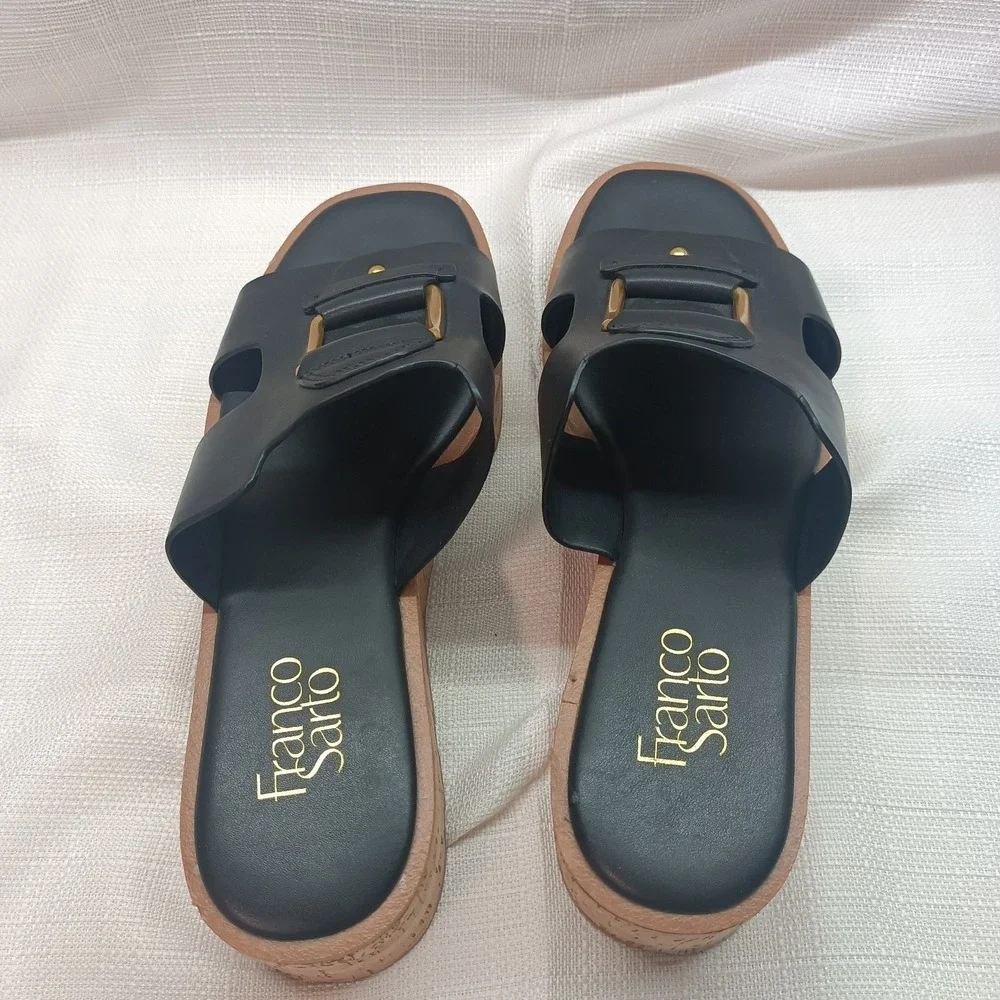 Franco Sarto‎ Women's US 9M Black Hesta Wedge Slide Sandals EUR 40